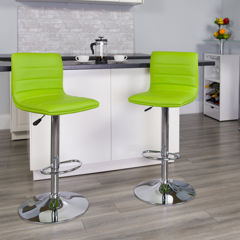 Clift Modern Upholstered Adjustable-Height Barstool with Footrest, Green Vinyl, 2