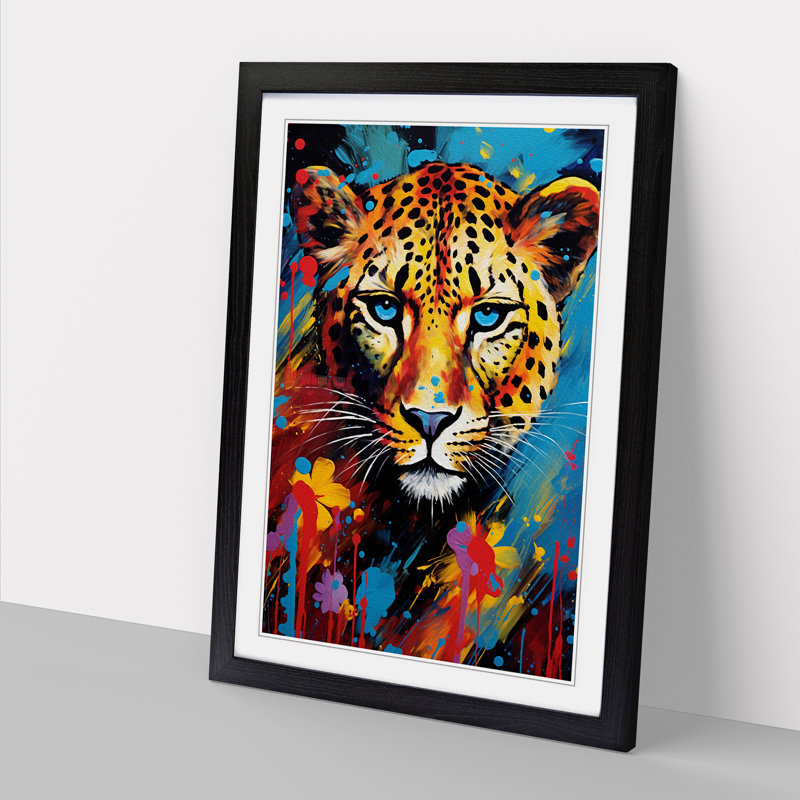 Cheetah Expressionism No.2 - Single Picture Frame Print on Wood, 46cm H x 34cm W x 2cm D, Black Framed