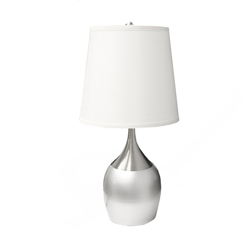 24" Tall Metal Touch Table Lamp With White Shade, Silver