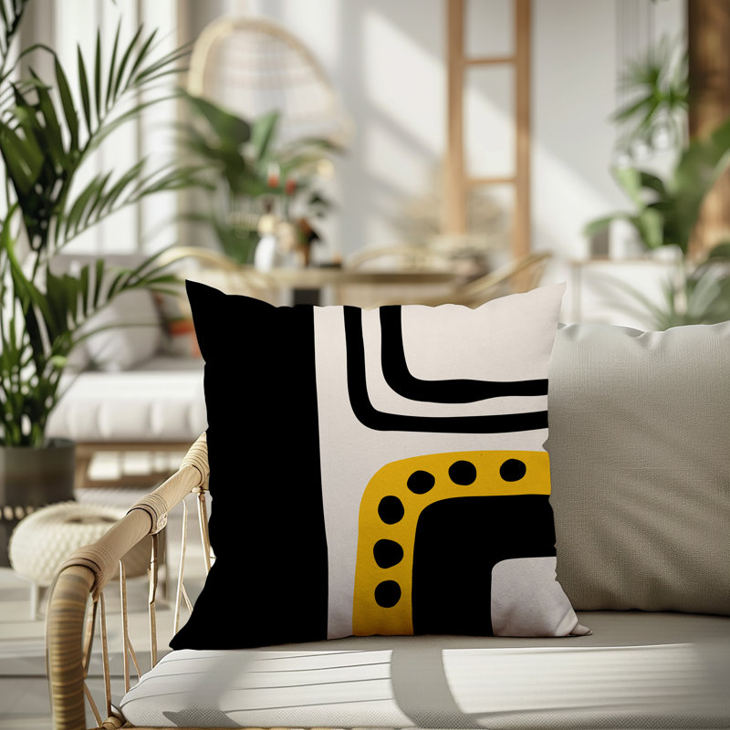Oreiller carré réversible intérieur / extérieur Tobe Minimalist, H 17 po x l 17 po, Jaune / noir / blanc cassé