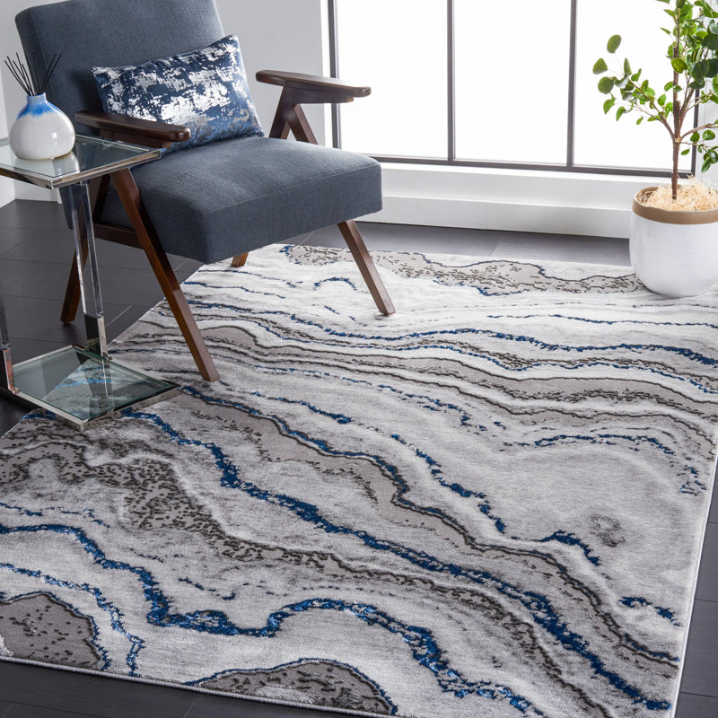 Swindle Abstract Gray/Blue Area Rug, Rectangle 4' x 6'