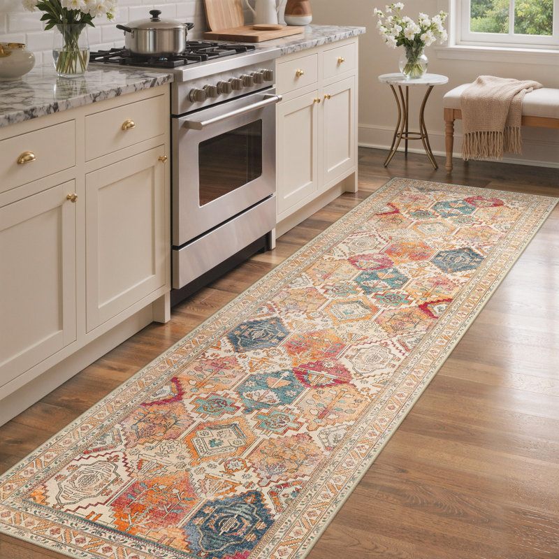 Machine Printed Area Rug, Red/Beige, Runner 80 x 300 cm