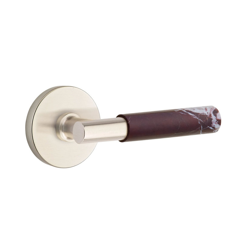 Ensemble de leviers de passage Emtek Select avec rosette à disque et tige en T, levier en marbre Rosso Levanto, Gauche