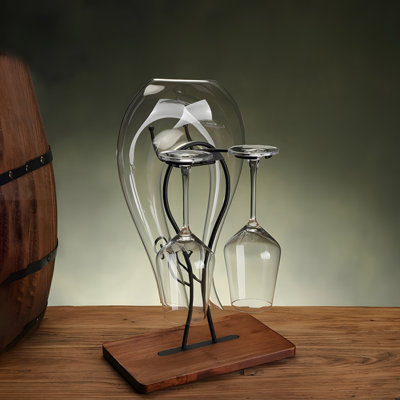 European Solid Wood Red Wine Cup Holder Set - Including High Footed Cup And U-Shaped Decanter, Creative Hanging Design