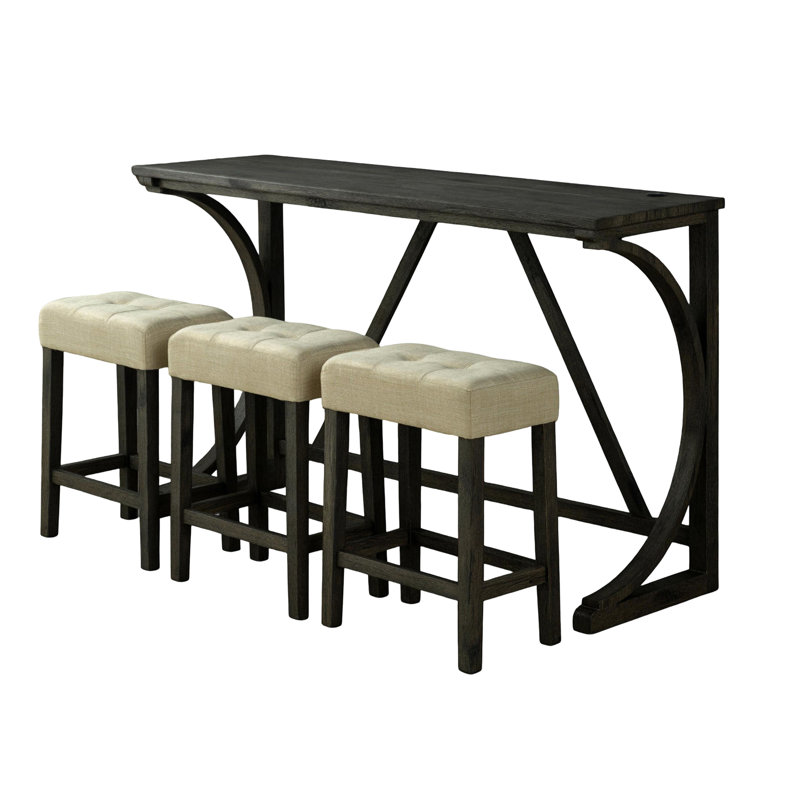 Table de salle à manger rustique et tabouret avec hublots, coussins de siège en tissu, beige brun 3 pièces pour une utilisation dans la zone de charge contemporaine,