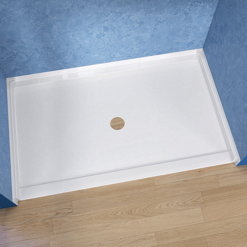 62 In L X 38 In W ADA Low Threshold Center Drain Shower Base With Slope Type Threshold, Matching Glossy Surface Open Design, Wheel Chair Access, Low Profile, White