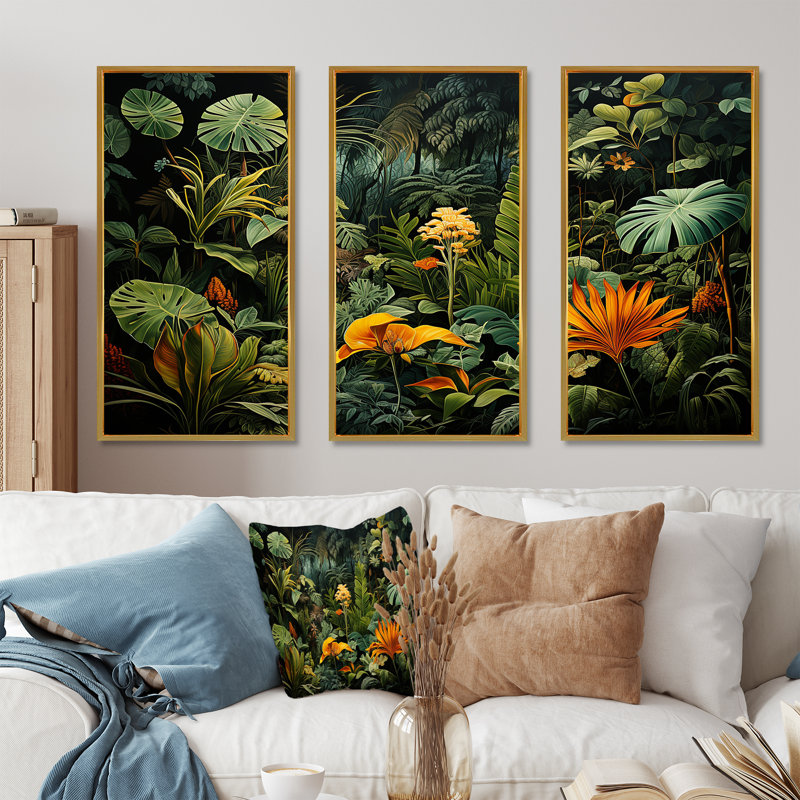 Sons de la jungle I - ensemble d'art mural Jungle, H 32 po x l 48 po x P 1 po, Gold Floater Framed