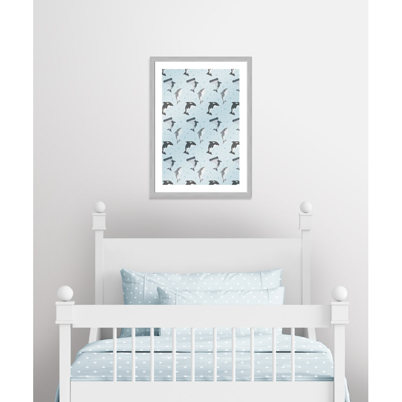 «Happy Fish», impression sur papier, H 34,5 po x l 24,5 po x P 0,6 po, Encadré plat argent