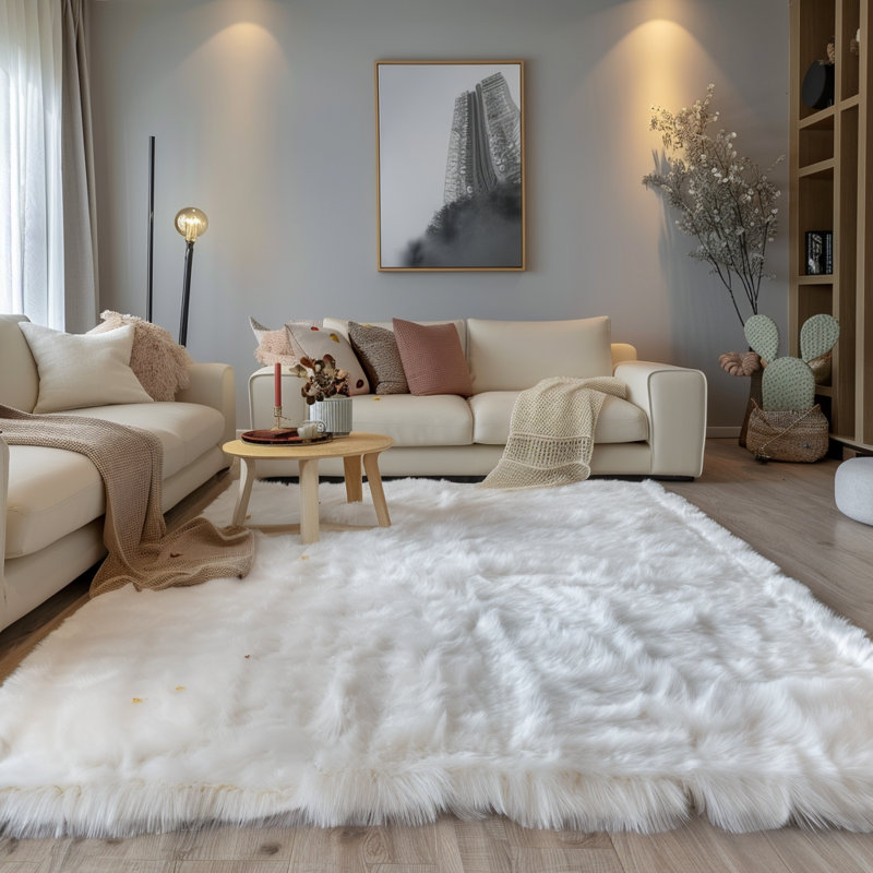 Tapis en fausse fourrure blanc Girault, Rectangle 4 pi x 6 pi