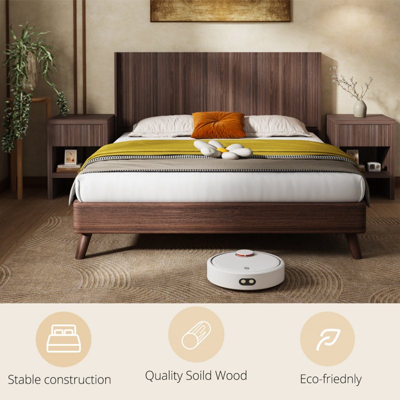 Wooden Headboard, Modern Farmhouse Headboard, Wall Mounted Fluted Panel, King, Brown