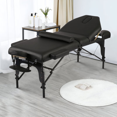 Table de massage Table de massage portative en cuir PU de 40 po de large, réglable, lit de salon, 2 tables de spa pliantes avec demi-traversin, sac à dos en tissu Oxford
