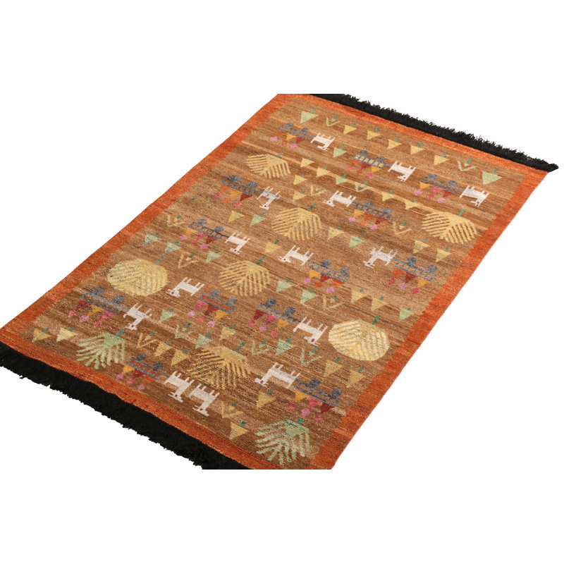 Rug & Kilim’S Scandinavian Folk Art Rug In Brown With Geometric Pictorials, Rectangle 8' x 10'