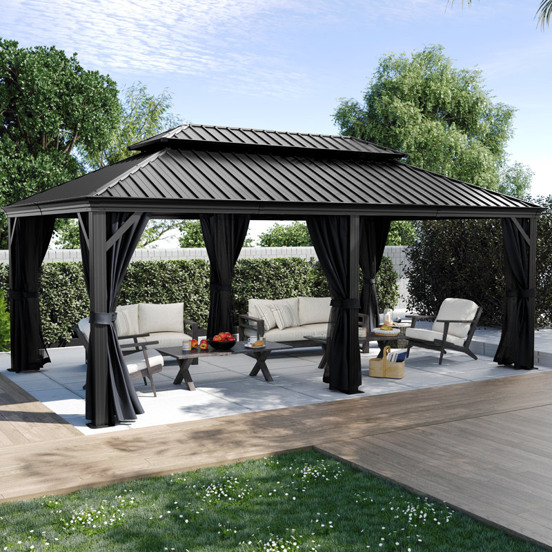 Aluminum Patio Gazebo, Black, Black, 19' W x 10' D