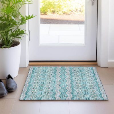 Tapis bleu sarcelle lavable à la machine Premium Prisco
