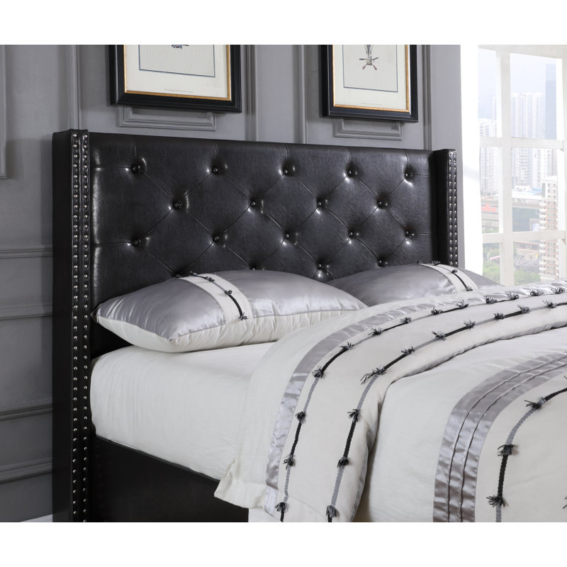 Lashuay Upholstered Wingback Bed, Full, Black
