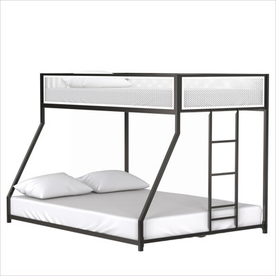Matte Black Twin Over Full Bunk Bed, Modern Metal Platform Bed with Mesh Guard Rail for Kids and Small Guest Bedrooms