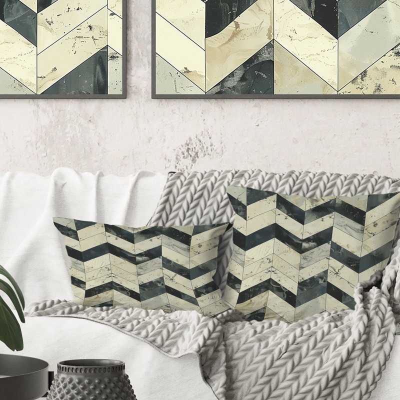 Beige Grey Chevron II - Transitional Throw Pillow, 16"H x 16"W