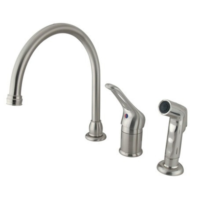 Kingston Brass Wyndham Single-Handle Widespread Kitchen Faucet with Side Sprayer, Brushed Nickel, Without Soap Dispenser