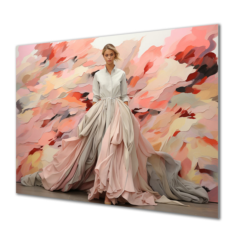 Rose et blanc haute couture modèle - art mural en métal Dior MT133492, H 24 po x l 32 po x P 1 po