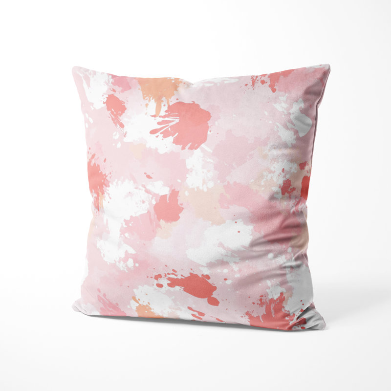 Coussin décoratif abstrait Abstract - rose et blanc, H 16 po x l 16 po