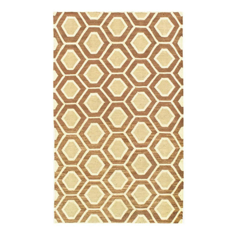 Kusum Cotton Geometric Area Rug in Ivory