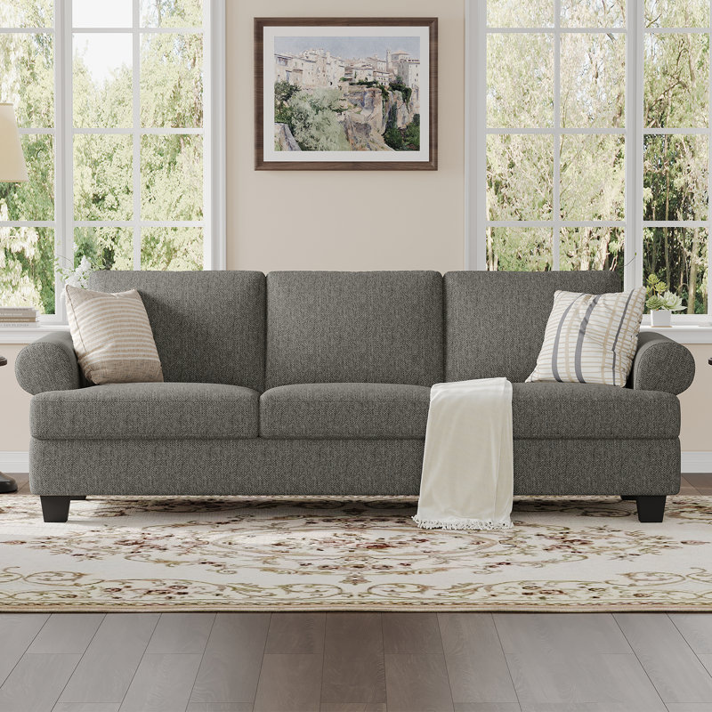 91" Lawson 3-Seater Sofa with Deep Seats, Light Gray Linen