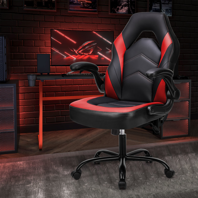 ERGOHERO Gaming Chair: S-Shaped Ergonomic Design | Rocking Mode | Premium Leather, Black/Red