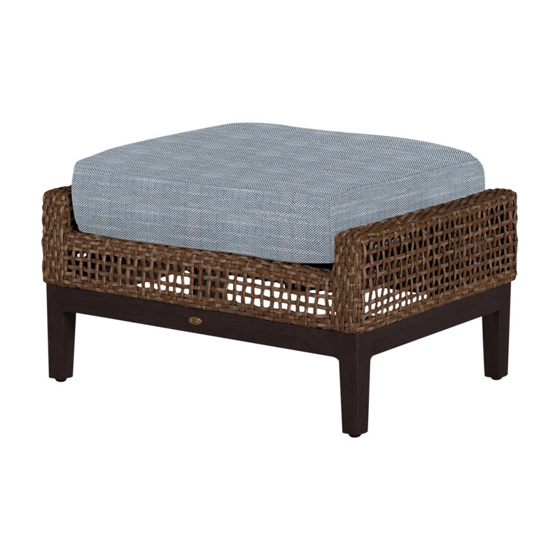 Repose-pieds péninsule tissé - acajou / châtaignier, Pas de passepoil + bourre standard, InsideOut® Rollo ‑ lin Chambray