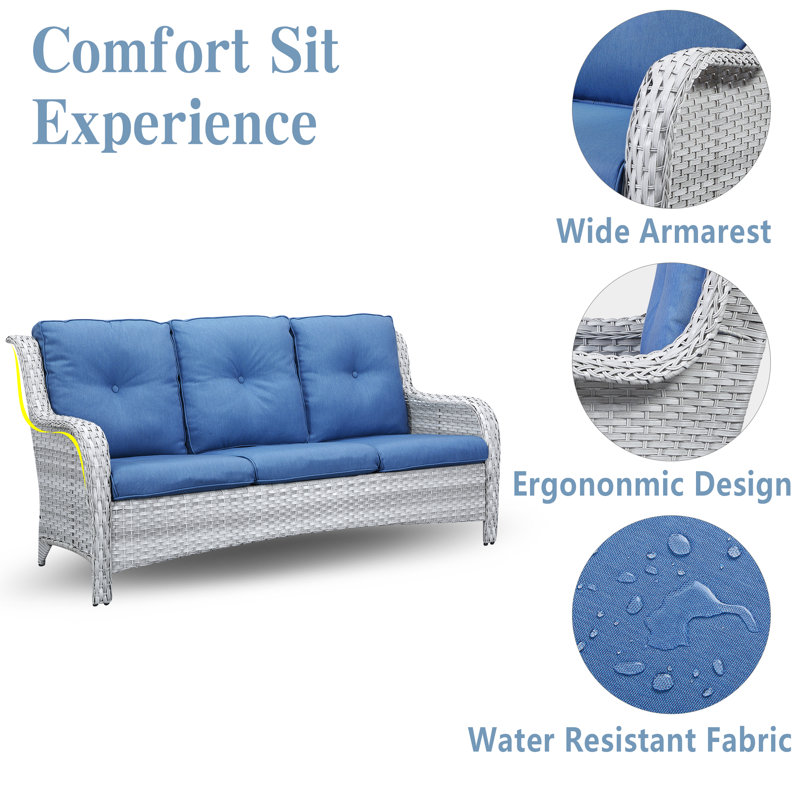 Schutt 72.44'' Wide Straight Patio Sofa with Cushions, Navy Blue