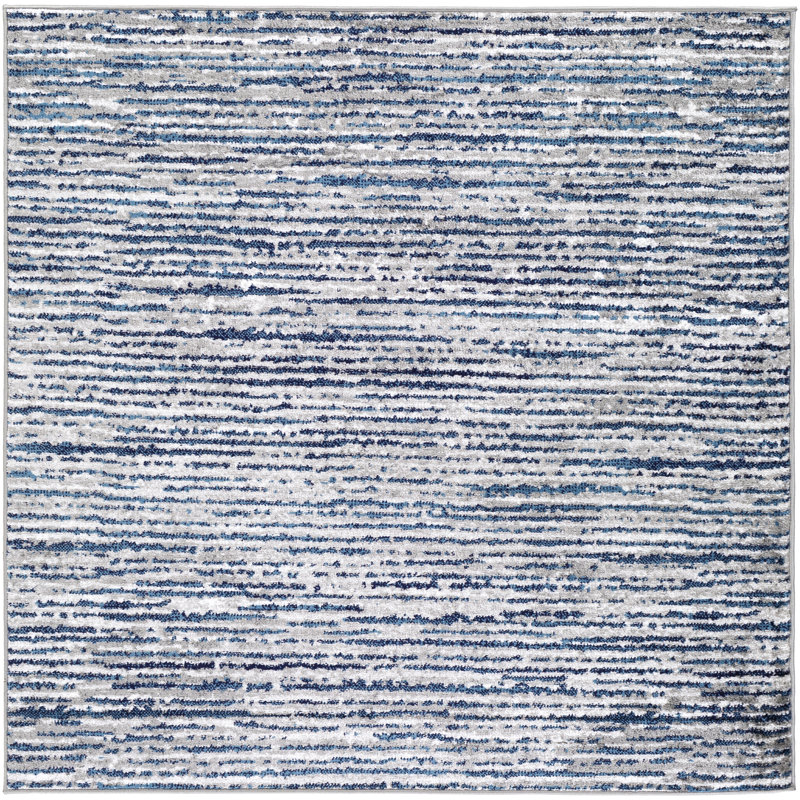 Cepeda Machine Woven Striped Area Rug, Square 5'3"