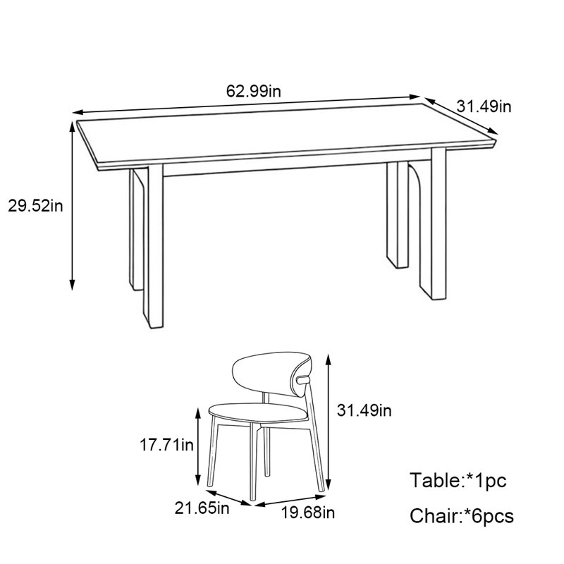 Explosion-Proof Rock Board Dining Table Set, 29.52"H x 62.99"L x 31.49"W