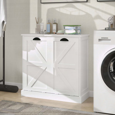 Armoire de trieur de linge à deux compartiments inclinable - panneau de fibres à densité moyenne blanc peint UV