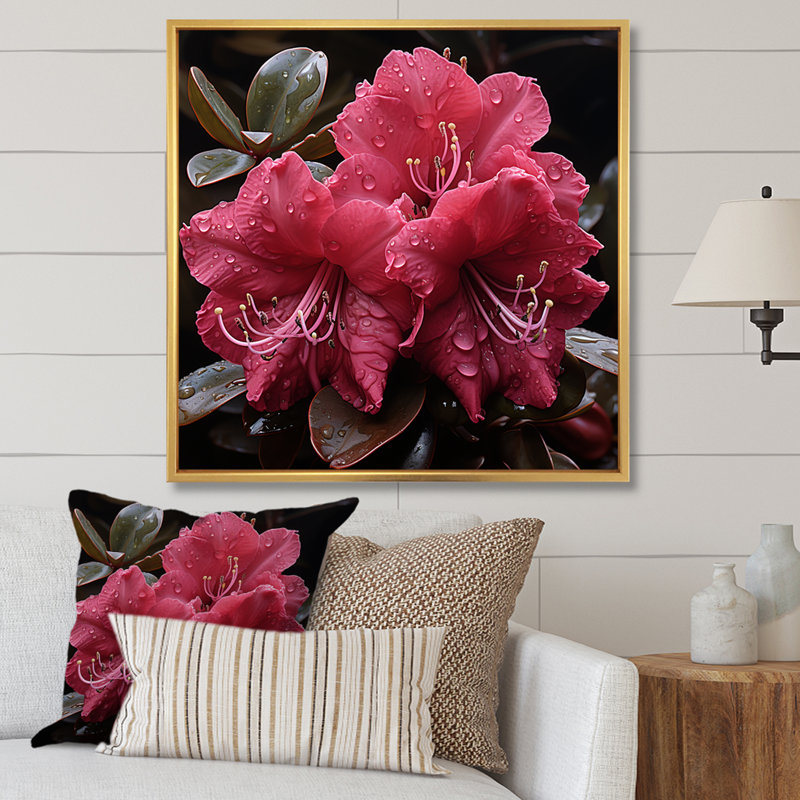 Singulier beauté des rhododendrons roses - art mural rhododendron, Cadre photo argenté, 36" H x 36" W