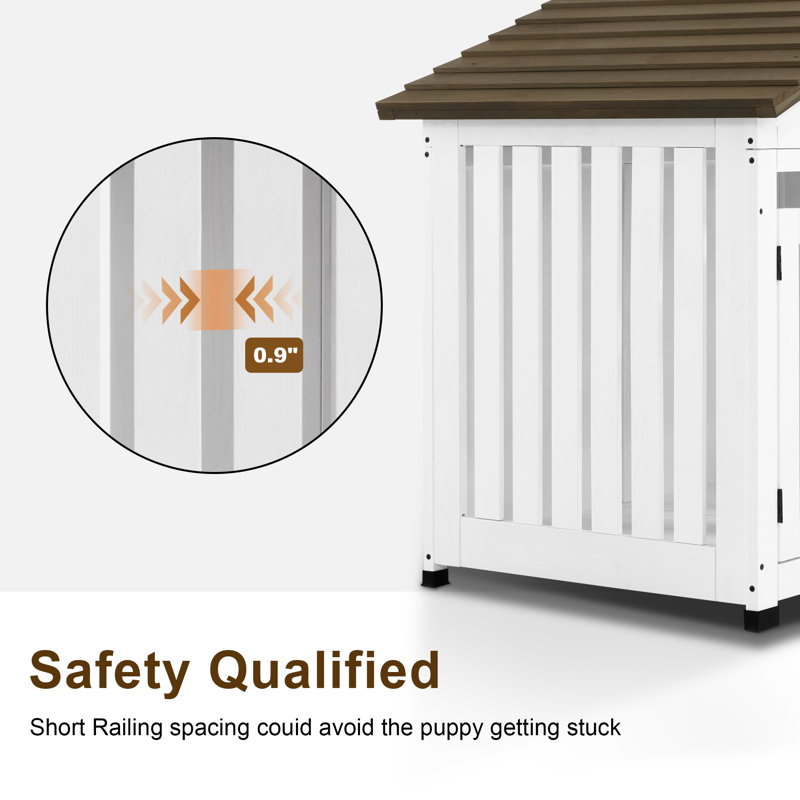 Medium White and Brown Wooden Dog House Furniture
