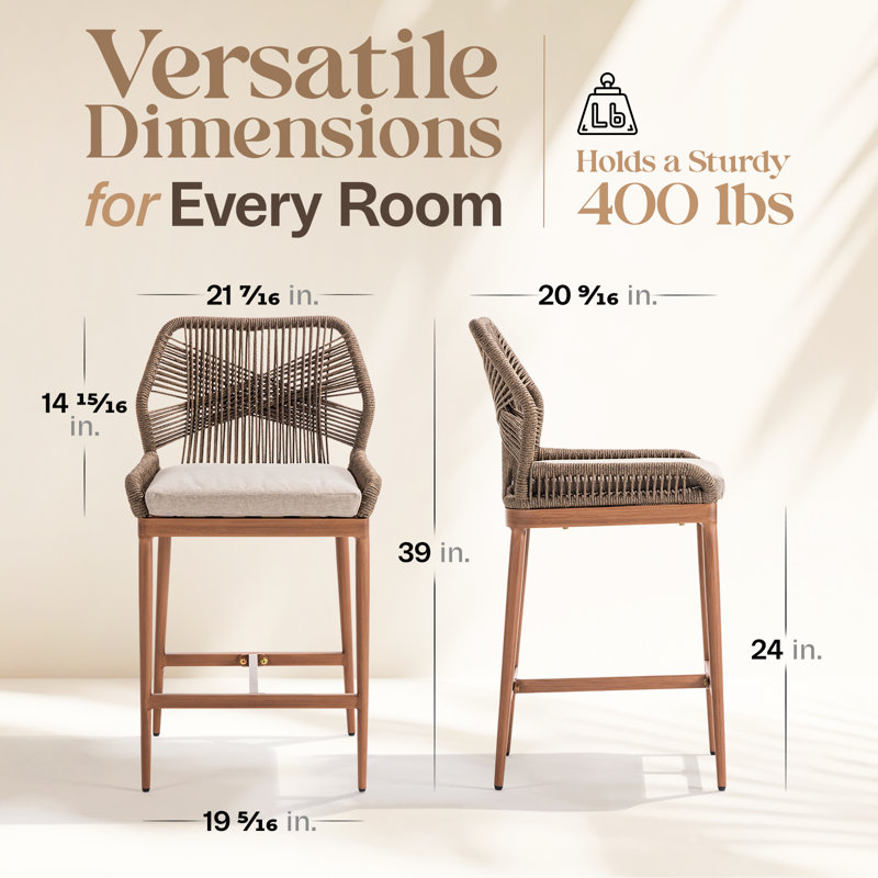 Boho Rope Counter Stools Set of 2, 24"H