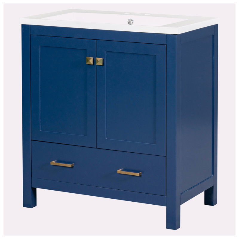 Meuble-lavabo 30 po avec lavabo simple, Bleu, Or