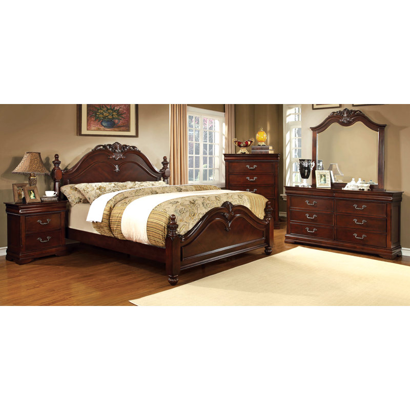 Treska Standard Bedroom Set, California King, 4 Pcs: Bed, Nightstand, Dresser, Mirror