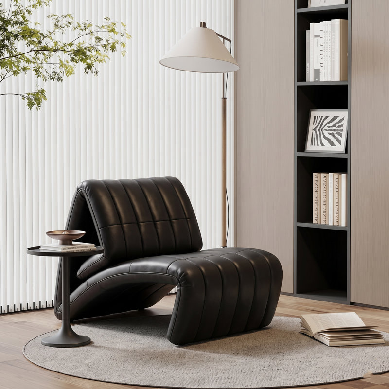 Méridienne moderne en cuir véritable à double usage, fauteuil d'appoint sans accoudoirs noir pour le salon et la chambre à coucher