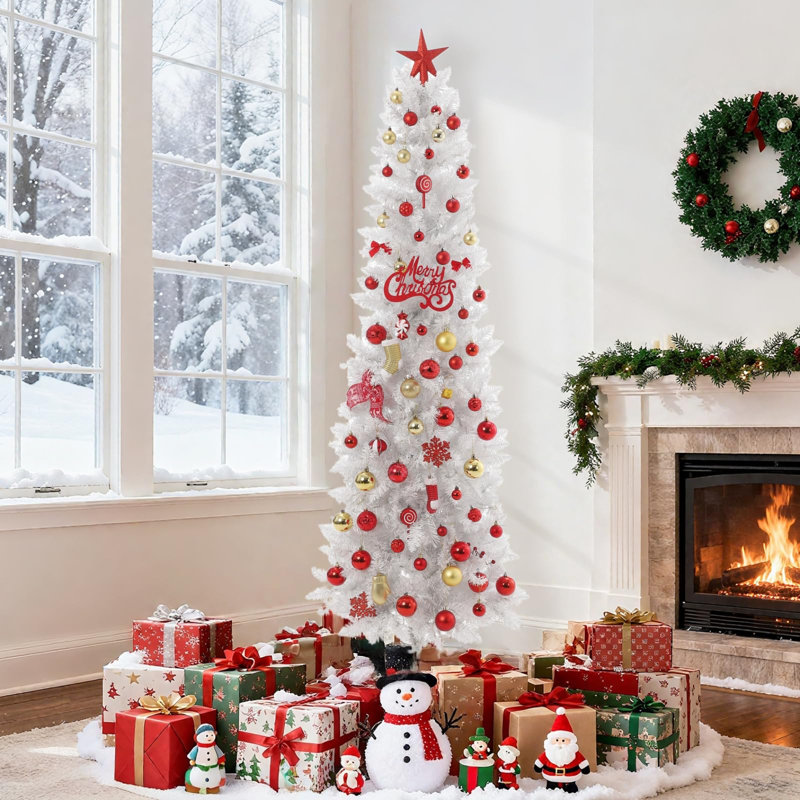Arbre de Noël blanc 6 pi avec 250 lumières à intensité variable bicolores et 571 pointes