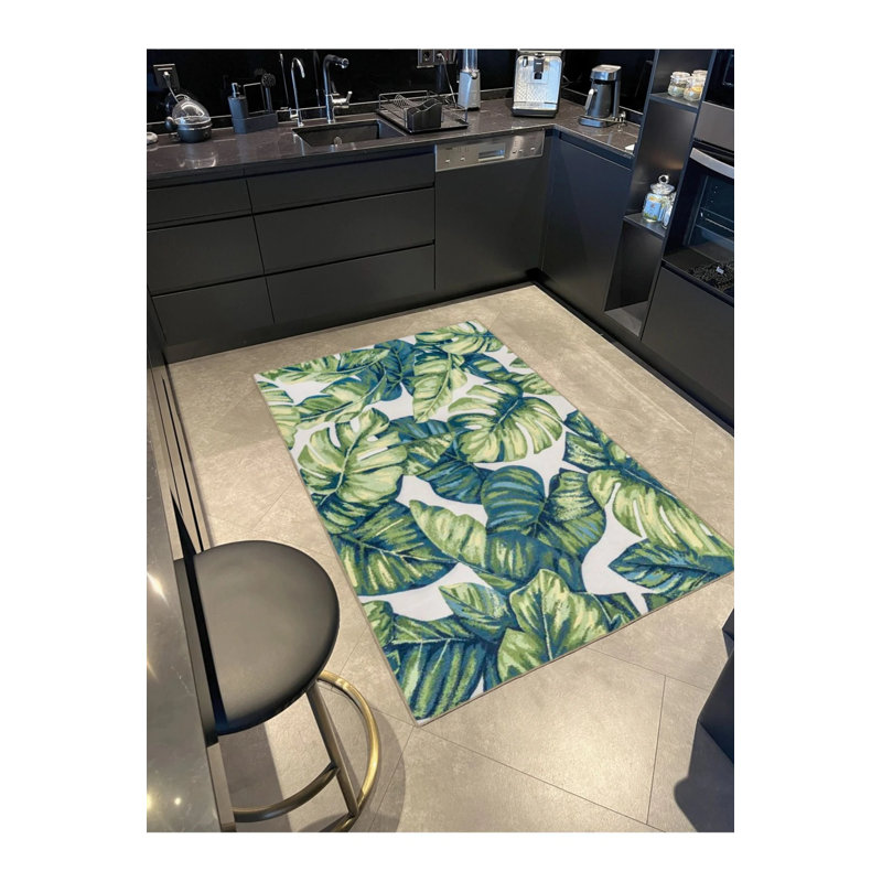Tapis lavable à motif de feuilles d'arbre nature, Rond 4 pi