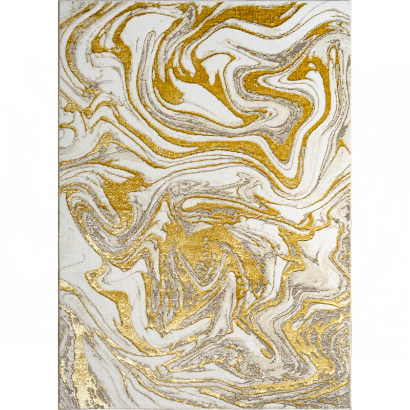 Tapis de luxe à motif abstrait beige et doré, Rectangle 2 pi 8 po x 5 pi