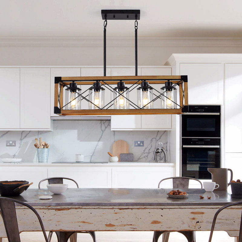 Lustre 5 lumières avec abat-jour Industrial Farmhouse, Marron clair