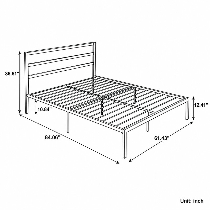 Ellersick Minimalist Design Metal Platform Bed, Queen Size, Charcoal Gray