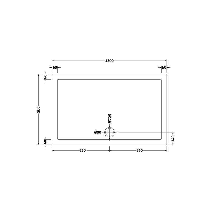 Shower Tray, 4cm H x 130cm W x 80cm D