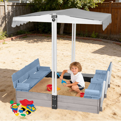 Sandbox With Cover,large Wooden Sand Box With Lids Foldable Beench Seats,sand Boxes For Backyard Garden, Beach Patio Outdoor