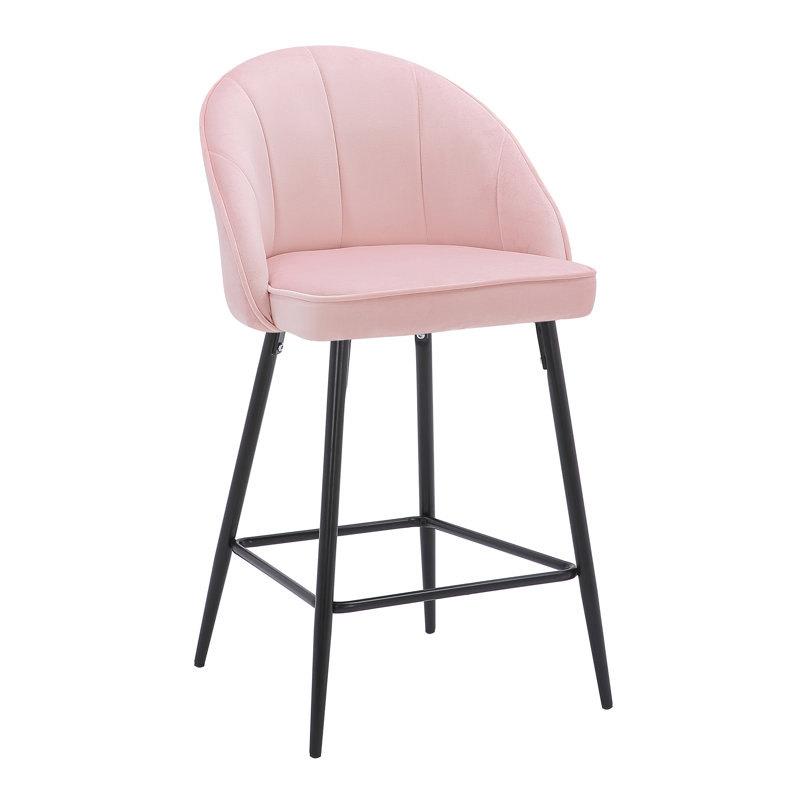 Upholstered Counter Stool with Metal Frame, Pink