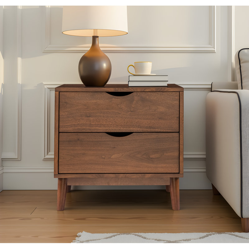 2-Drawer Nightstand with Solid Wood Base, Brown