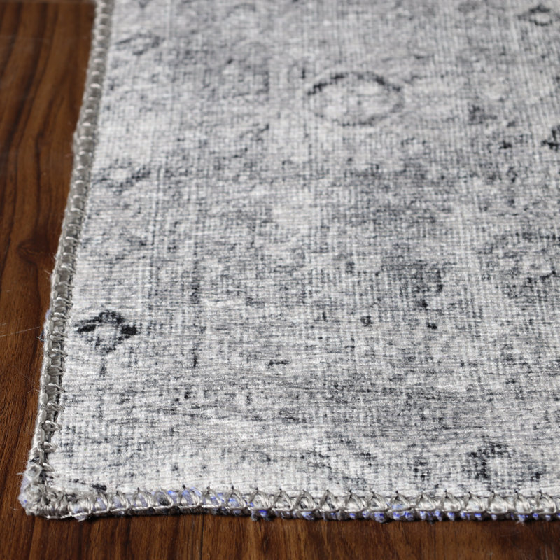 Huda Polyester Indoor Area Rug With Cotton Canvas Backing, Charcoal, Rectangle 5'7" x 7'6'"