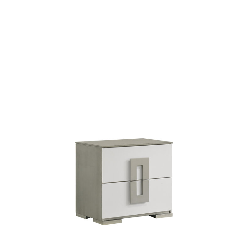 Table de chevet contemporaine en blanc - Grandes poignées de rangement pour la chambre à coucher