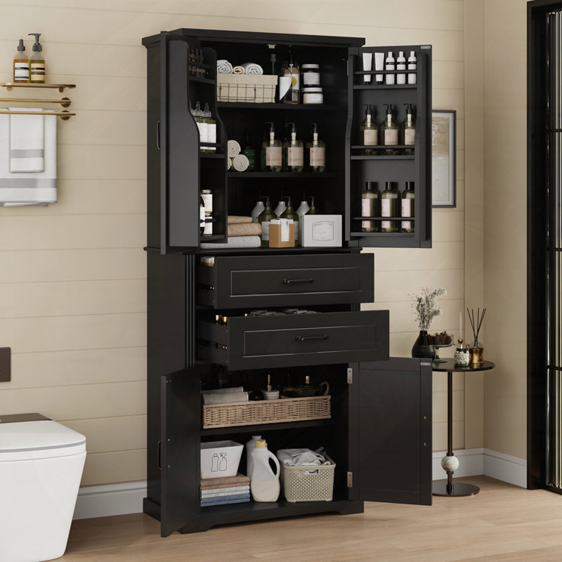 Armoire de salle de bain 30 "avec 2 tiroirs avec glissières, tablette réglable, Noir